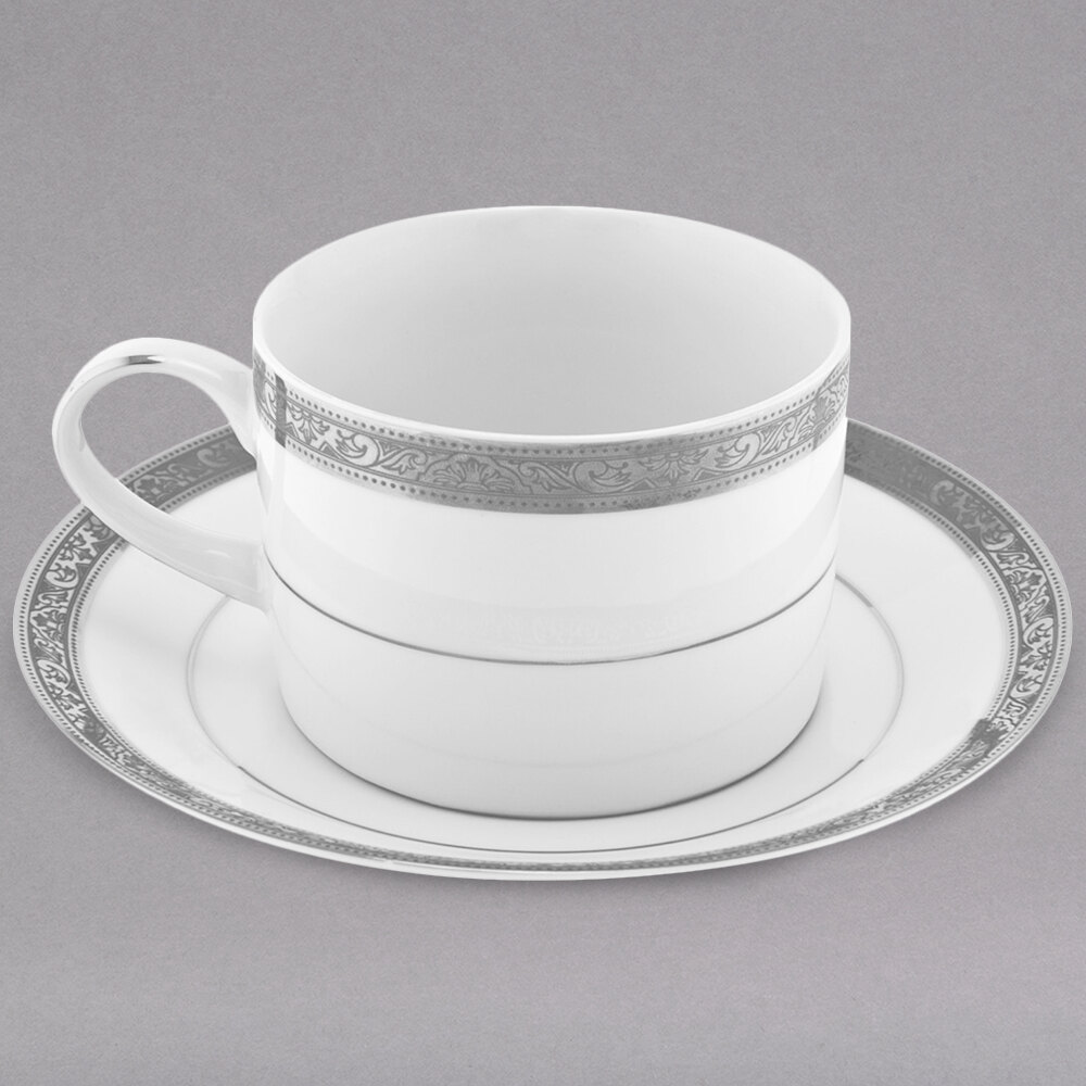 10 Strawberry Street PAR-9P Paradise 8 oz. Platinum Porcelain Cup and Saucer - 24/Case