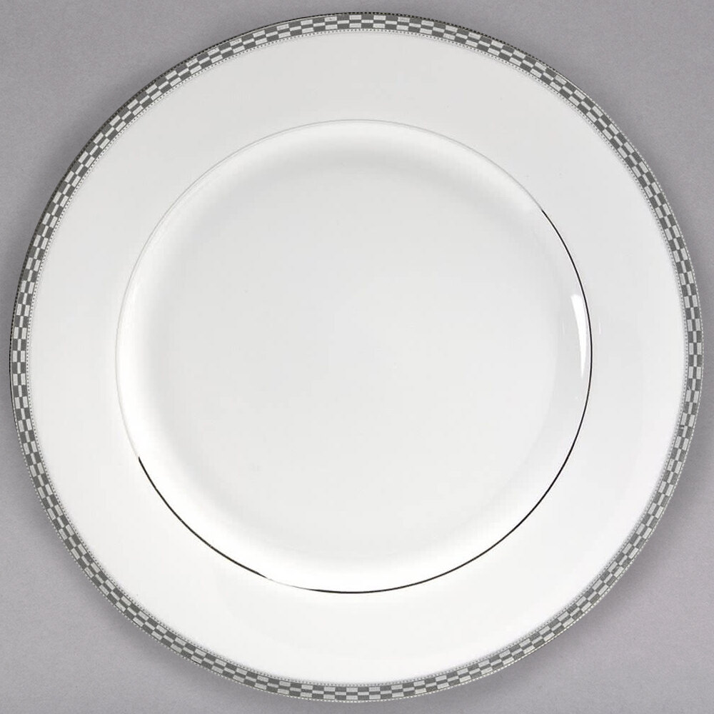 10 Strawberry Street ATH-24P 11 7/8" Athens Two-Tone Silver Porcelain Round Charger Plate - 12/Case