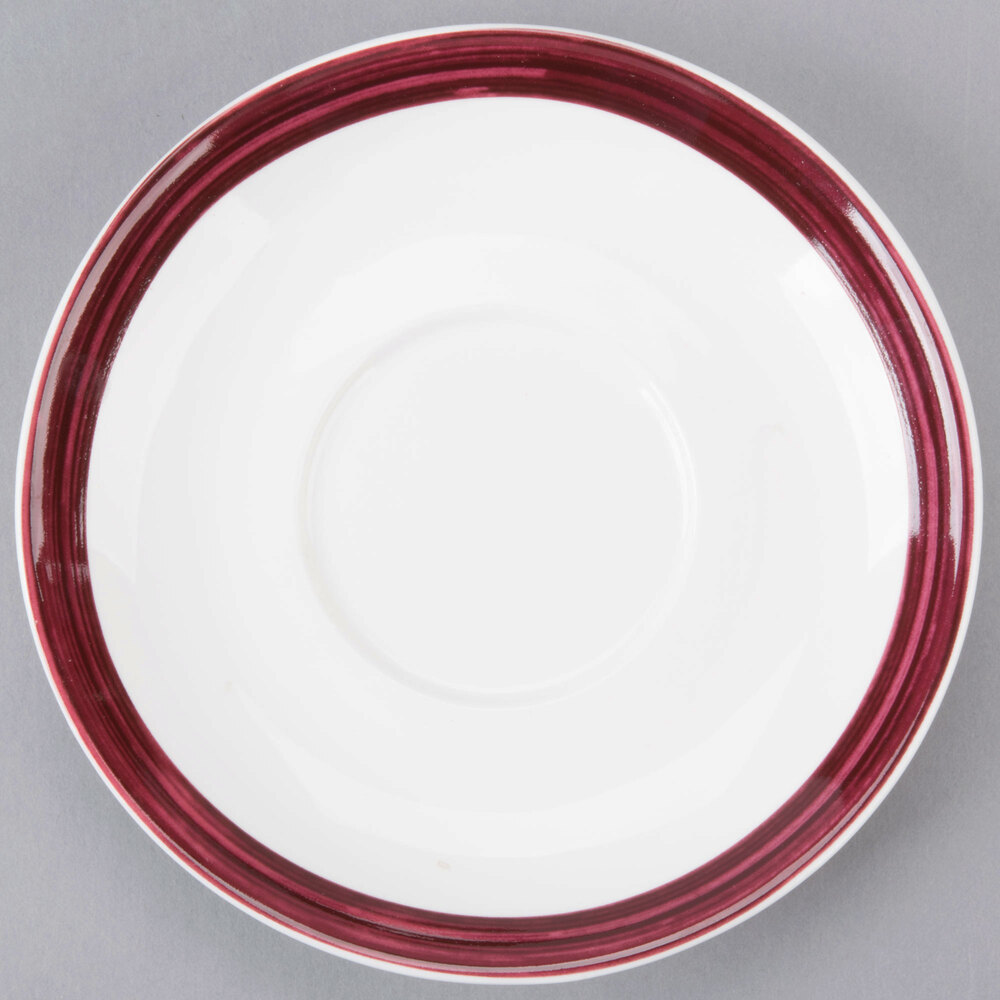 10 Strawberry Street BISTRO-10S-RAS Raspberry Rim Bistro 5 3/4" Round Porcelain Tea Saucer - 48/Case