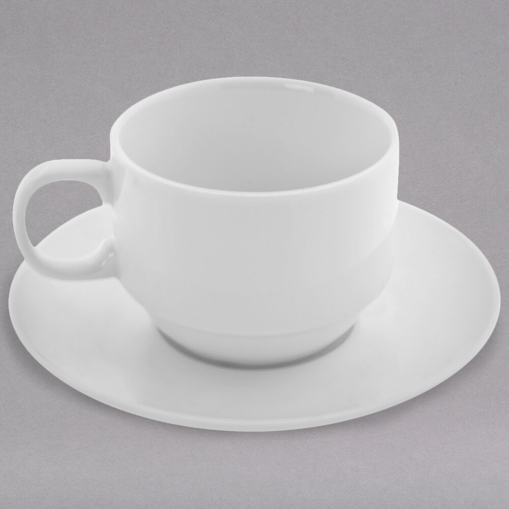 10 Strawberry Street BISTRO-10 Bistro 6 oz. Bright White Porcelain Cup and Saucer Set - 24/Case