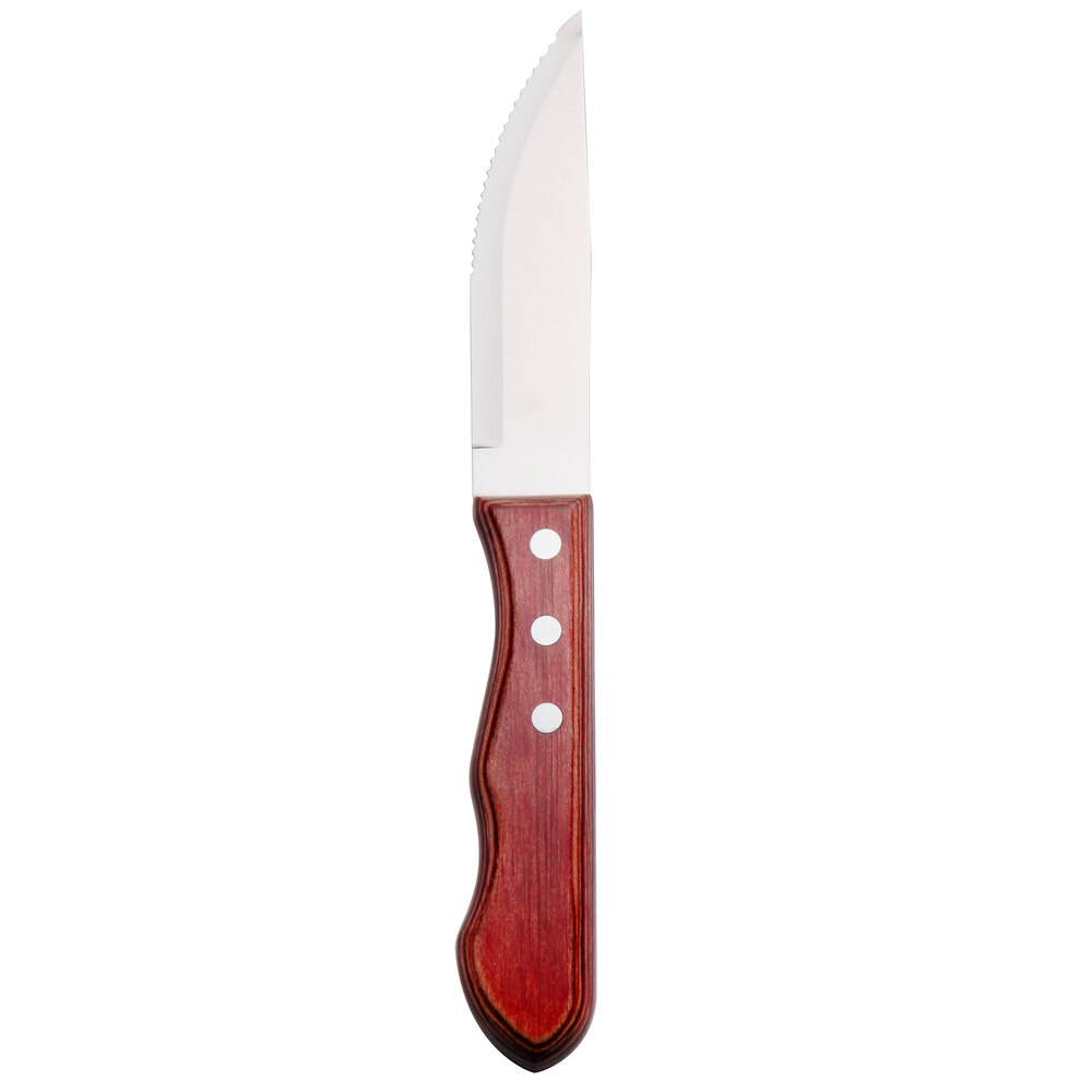 Walco Big Red from Steelite International WL840529R 4 1/3" Customizable Stainless Steel Steak Knife with Jumbo Brazil Polywood Handle - 12/Pack