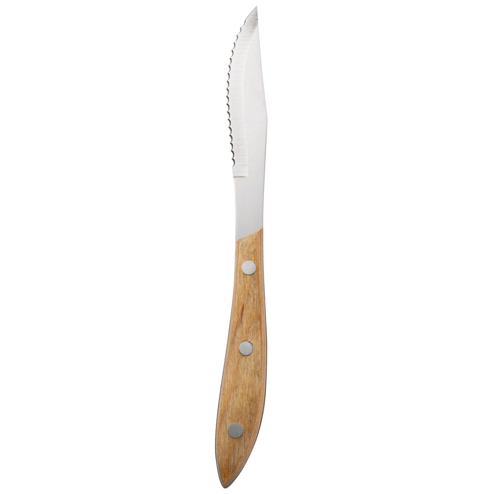Walco from Steelite International WL850527 4 1/10" Stainless Steel Full Tang Steak Knife with Pakka Wood Handle - 24/Pack