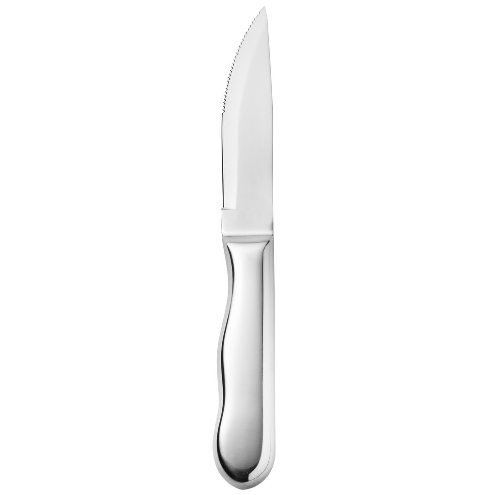 Walco The Ultimate from Steelite International WL880527M 5 1/4" Customizable Stainless Steel Steak Knife with Jumbo Mirror Finished Hollow Handle - 12/Pack
