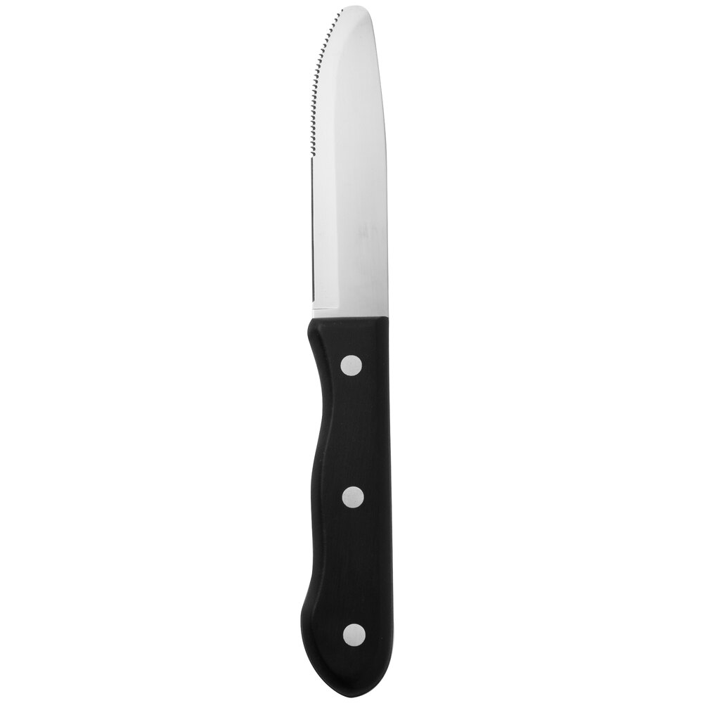 Walco from Steelite International WL880528R 4 3/4" Customizable Stainless Steel Full Tang Steak Knife with Heavy Duty Jumbo Black Plastic Delrin Handle - 12/Pack