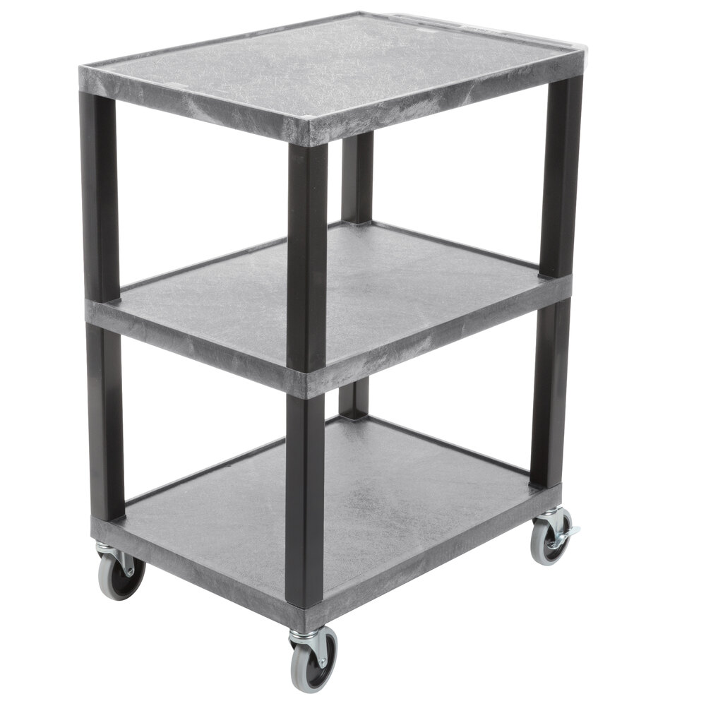 Luxor WT34GYS Tuffy Gray Three Shelf Utility Cart - 24" x 18" x 34"