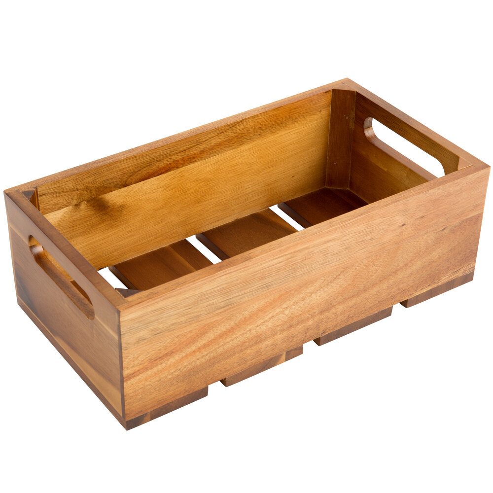 Tablecraft CRATE134 Third Size, 4" Deep Gastronorm Acacia Wood Serving and Display Crate
