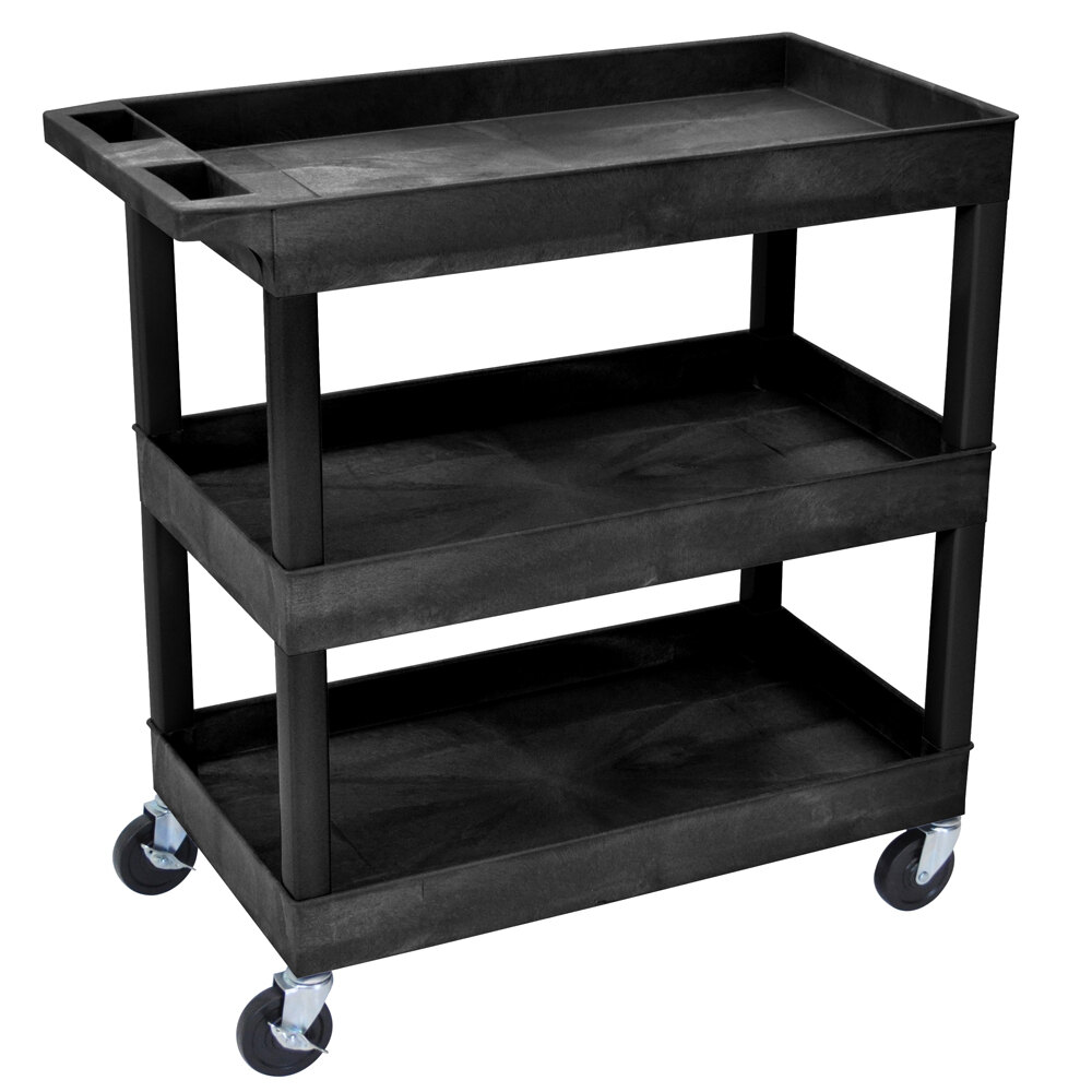 Luxor 18" x 35 1/4" x 34 1/4" Black HDPE Utility Cart with Three Tub Shelves EC111-B