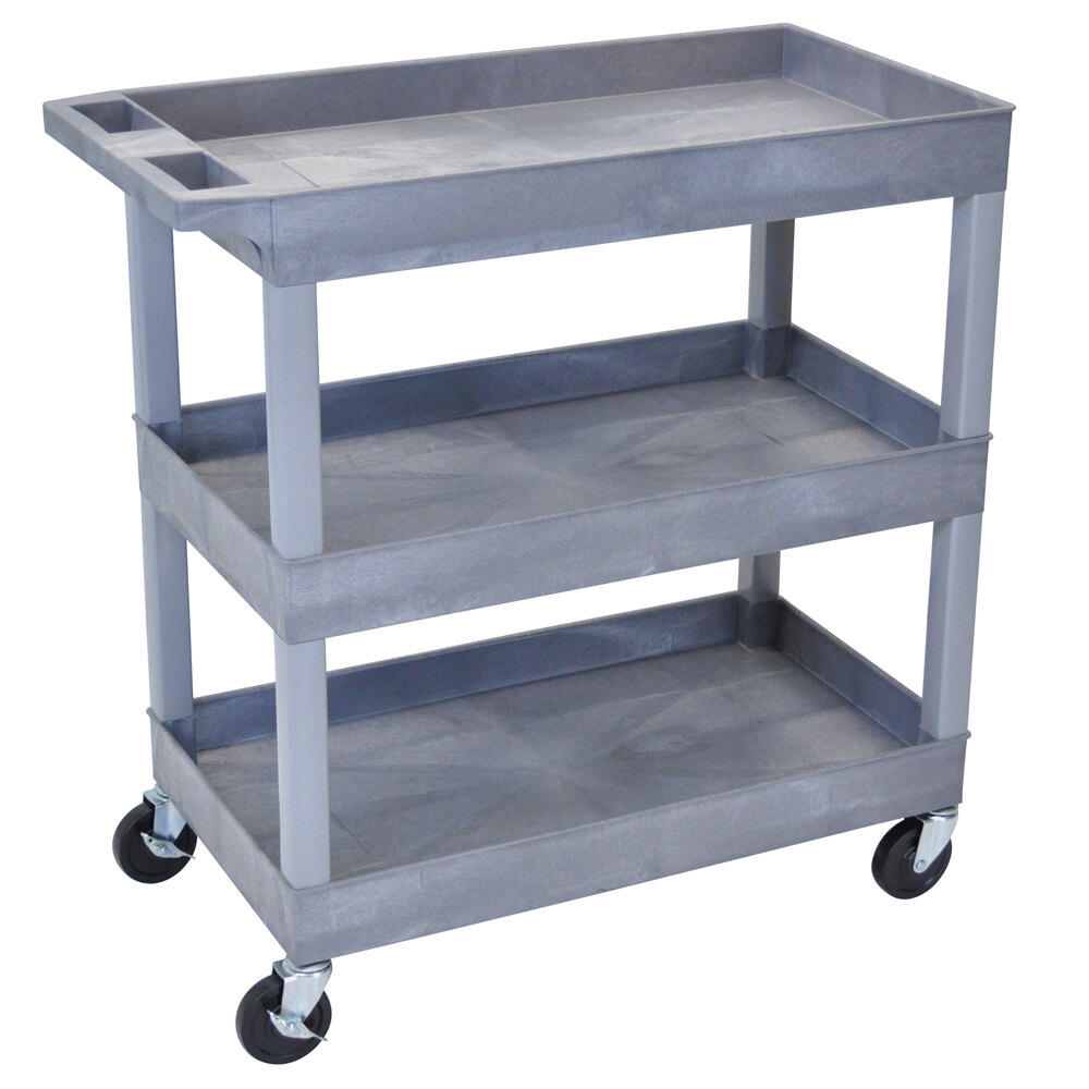 Luxor 18" x 35 1/4" x 34 1/4" Gray HDPE Utility Cart with Three Tub Shelves EC111-G