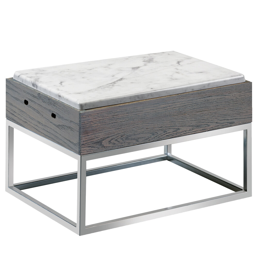 Cal-Mil 3822-9-83 Ashwood Gray Oak Wood Riser with Melamine Marble Tray - 15" x 11" x 9 1/4"