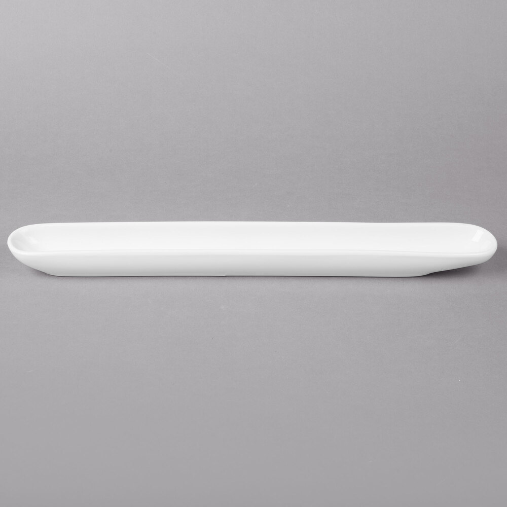 10 Strawberry Street WTR-OLIVE Whittier 16" White Porcelain Olive Server - 24/Case