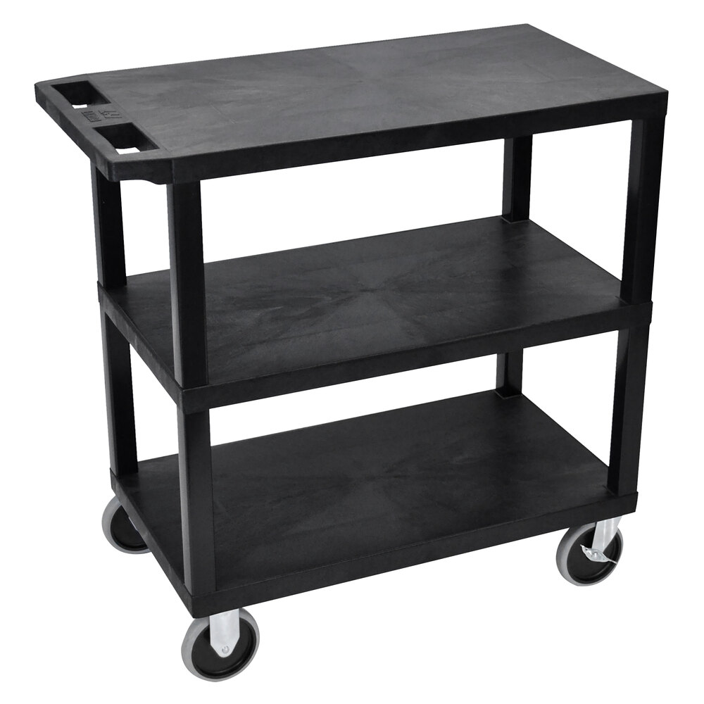 Luxor EC222HD-B Black Heavy-Duty 3 Flat Shelf Utility Cart - 35 1/4" x 18" x 35 1/2"