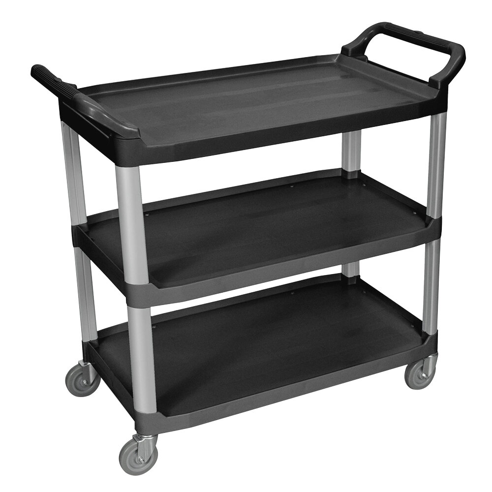 Luxor SC13-B Black 3 Shelf Plastic Utility Cart / Bussing Cart - 40 1/2" x 19 3/4" x 37 1/4"