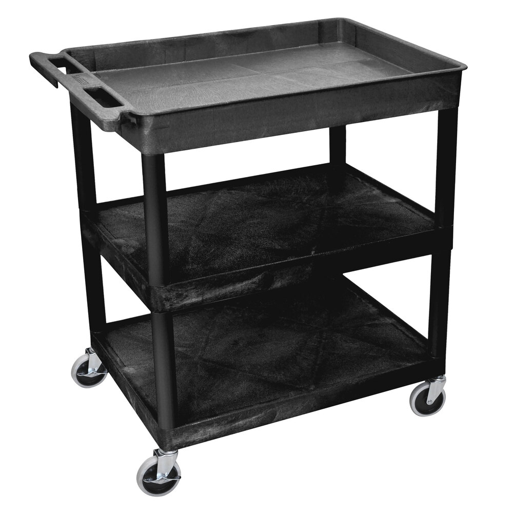 Luxor TC122-B Black 1 Tub, 2 Shelf Utility Cart - 32" x 24" x 35"