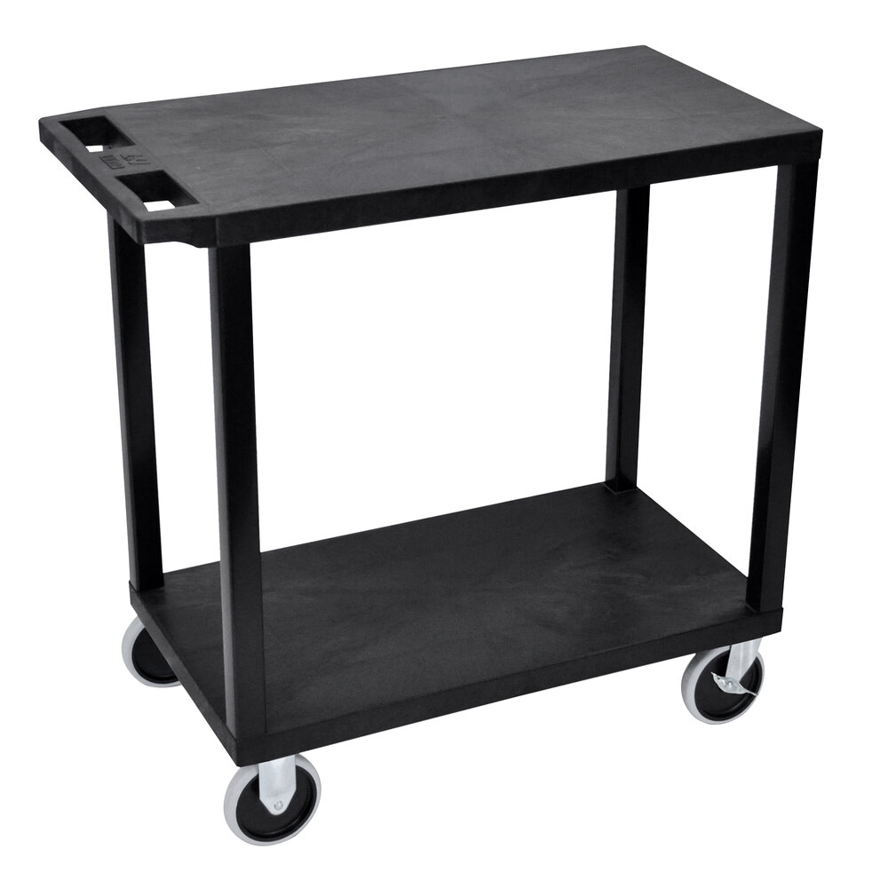Luxor EC22HD-B Black Heavy-Duty 2 Flat Shelf Utility Cart - 35 1/4" x 18" x 31 1/2"