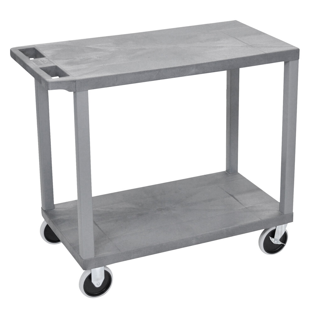 Luxor EC22HD-G Gray Heavy-Duty 2 Flat Shelf Utility Cart - 35 1/4" x 18" x 31 1/2"