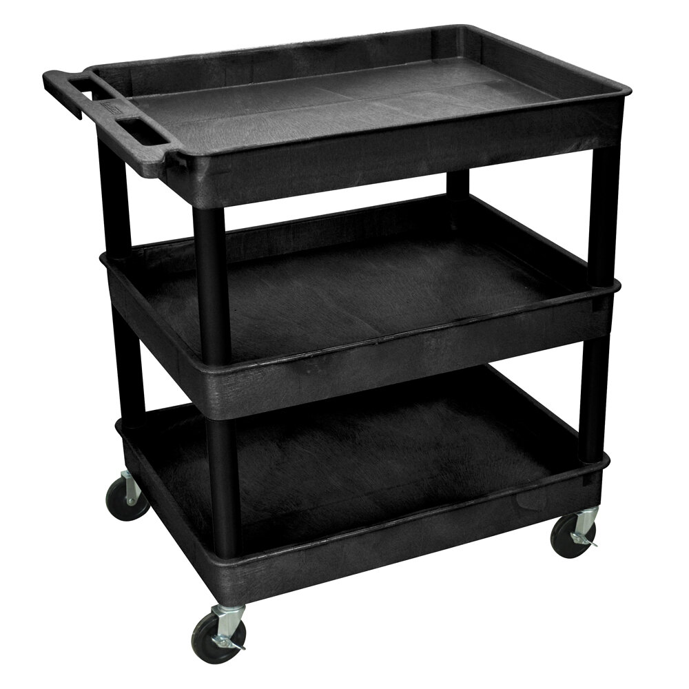 Luxor TC111-B Black 3 Tub Utility Cart - 24" x 32" x 38 1/2"
