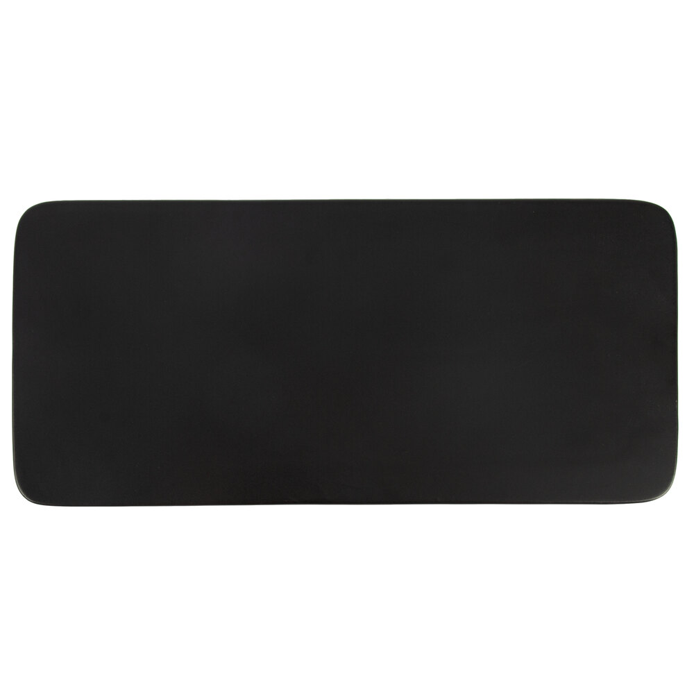 Acopa 14" x 6 1/4" Rectangular Matte Black Stoneware Flat Plate - 6/Case