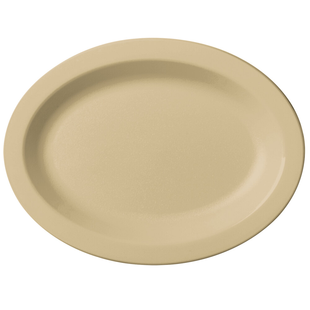 Cambro 120CWP133 Camwear® 12" x 9" Beige Narrow Rim Polycarbonate Platter - 24/Case