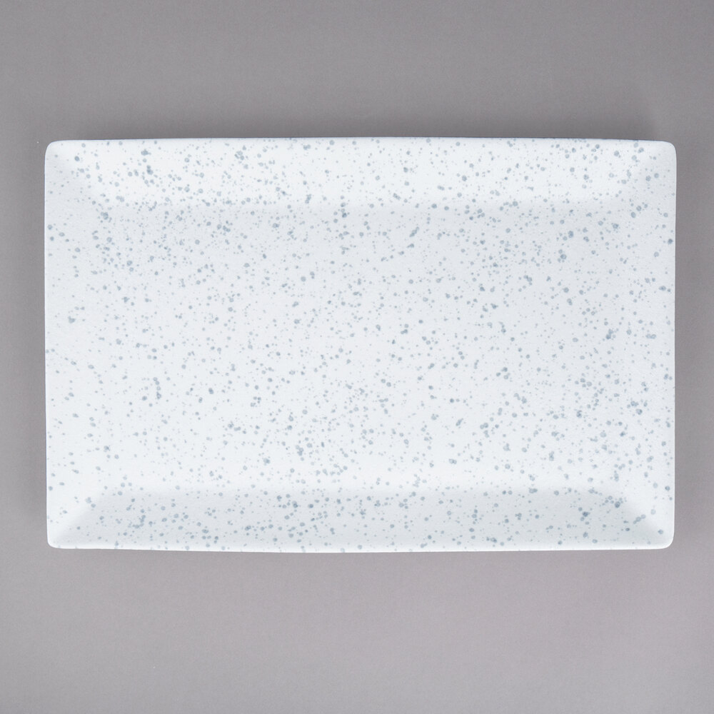 10 Strawberry Street WEL-15REC-BS Blue Speckled 14 3/4" x 9 3/8" Elite Rectangular Porcelain Platter - 6/Pack