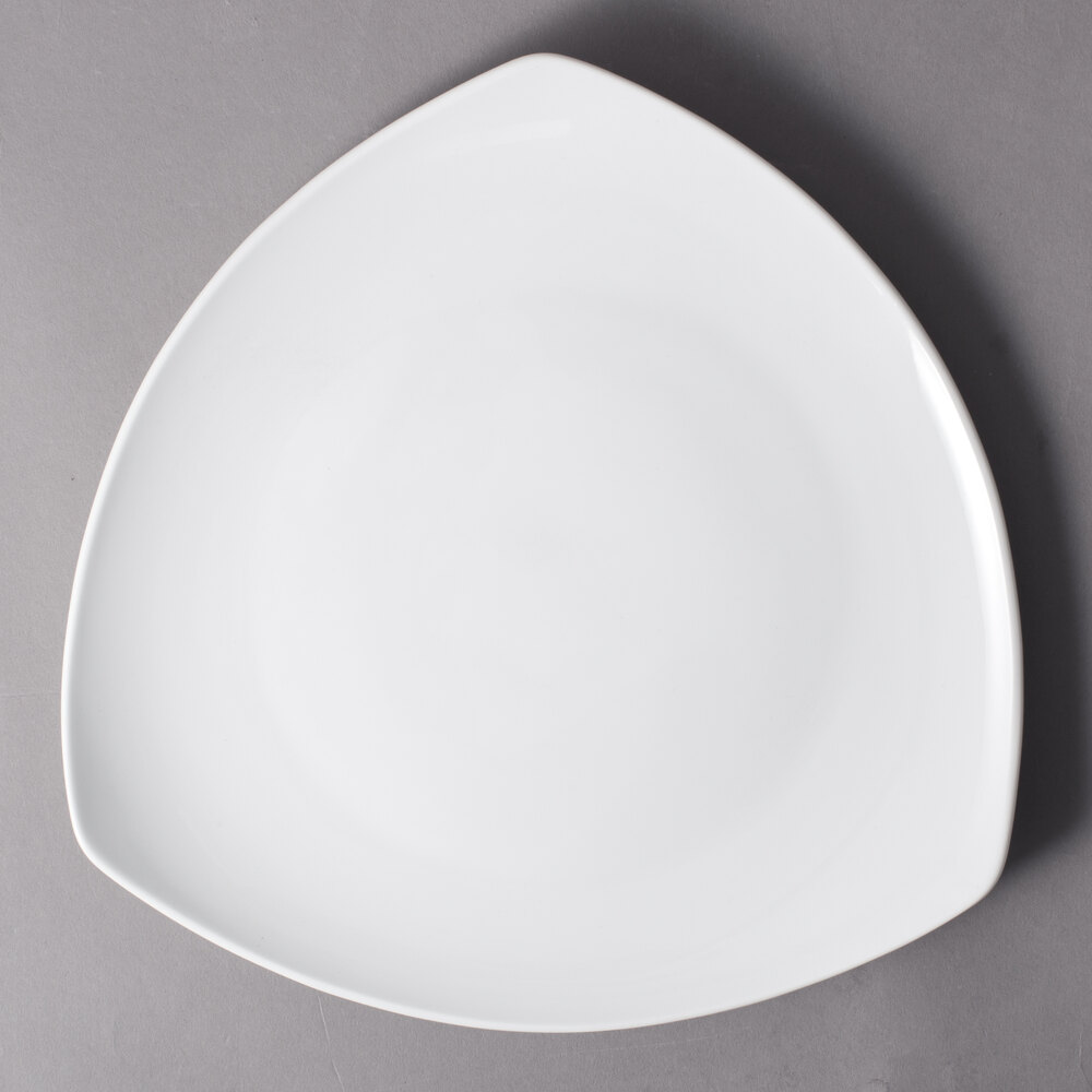 10 Strawberry Street WTR-8CPTRI Whittier 8 1/4" White Triangle Porcelain Coupe Salad / Dessert Plate - 24/Case