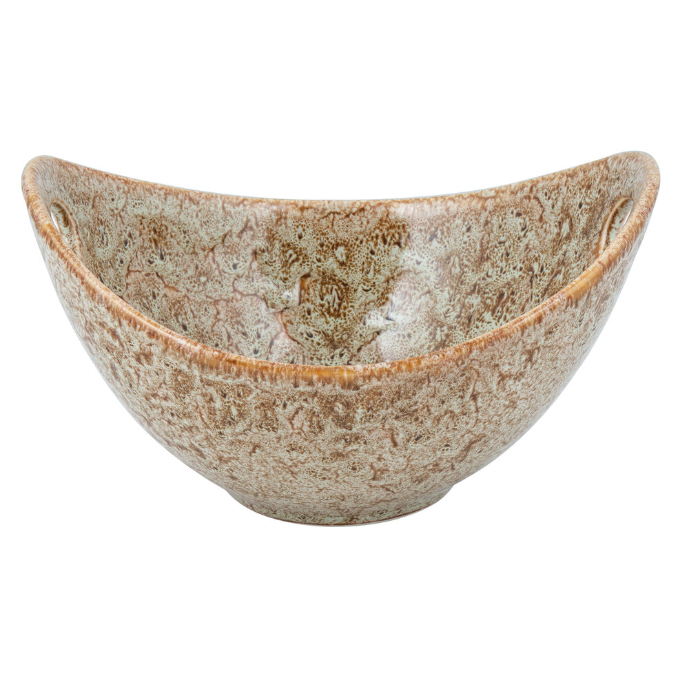 10 Strawberry Street WTR-8CUTOUTBWL-TE Tiger Eye 24 oz. Porcelain Curve Bowl with Cut-Out Handles - 12/Case