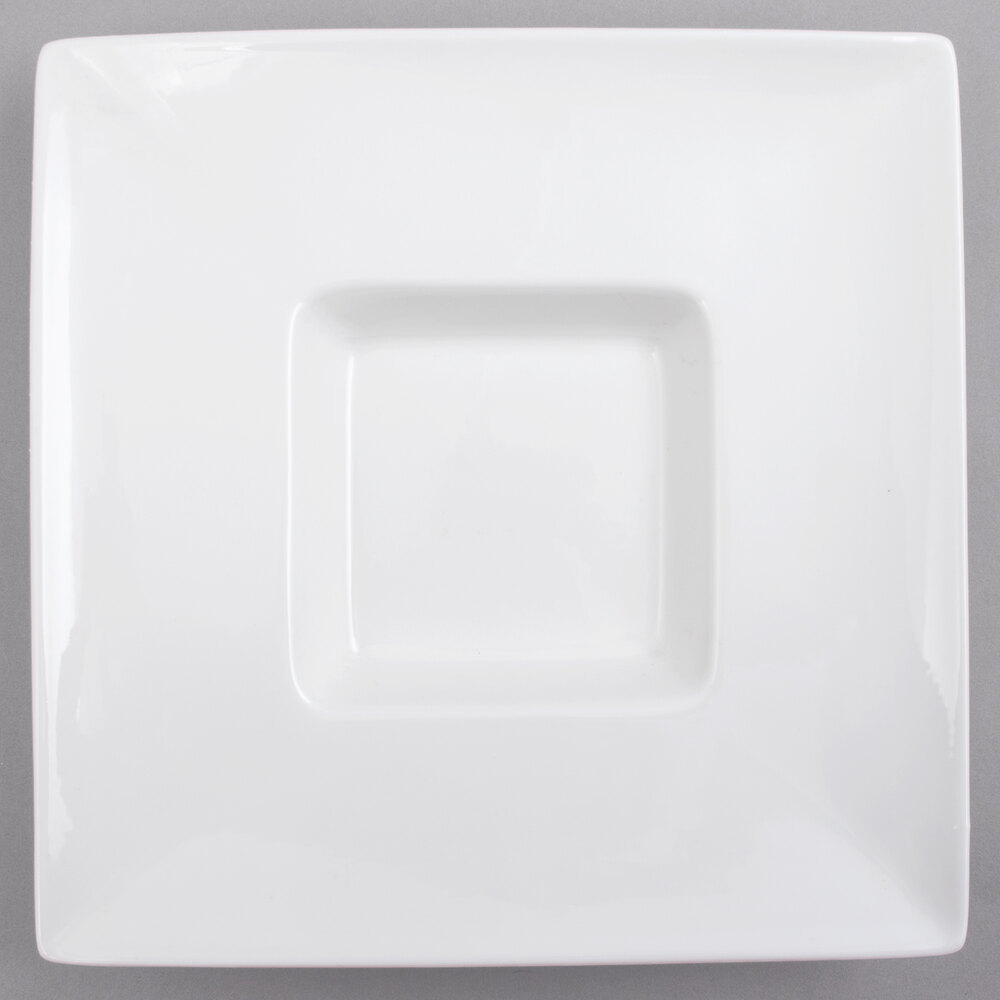 10 Strawberry Street WTR-11SQWIDERBWL Whittier 8 oz. White Square Porcelain Wide Rim Bowl - 12/Case