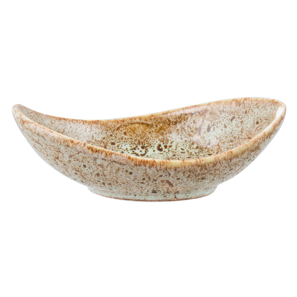 10 Strawberry Street WTR-4CANOEBWL-TE Tiger Eye 1 oz. Porcelain Canoe Tid Bit Bowl - 36/Case