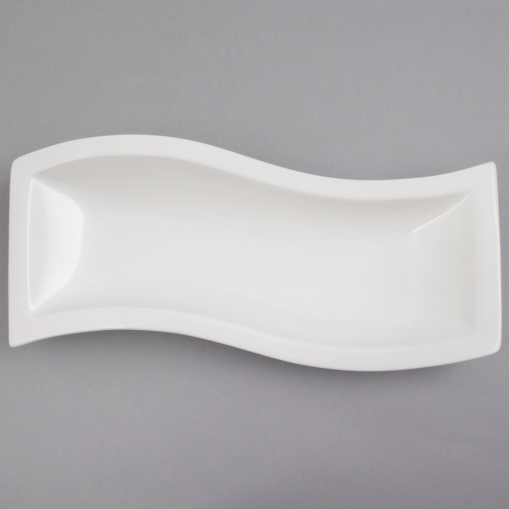 10 Strawberry Street WTR-12ARCPLT Whittier 12 1/4" x 5 1/4" White Rectangular Porcelain Arc Platter - 24/Case