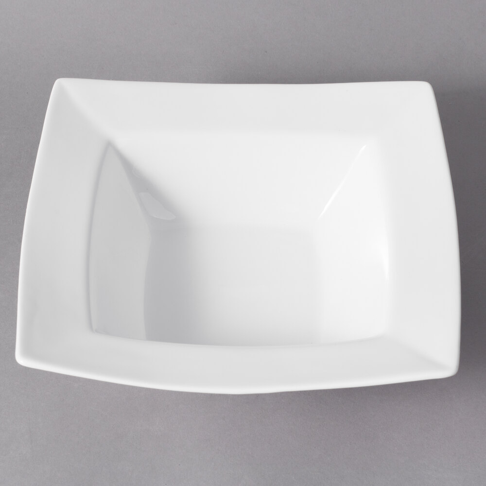 10 Strawberry Street WTR-7SQRBWL Whittier 12 oz. White Square Porcelain Rim Bowl - 24/Case