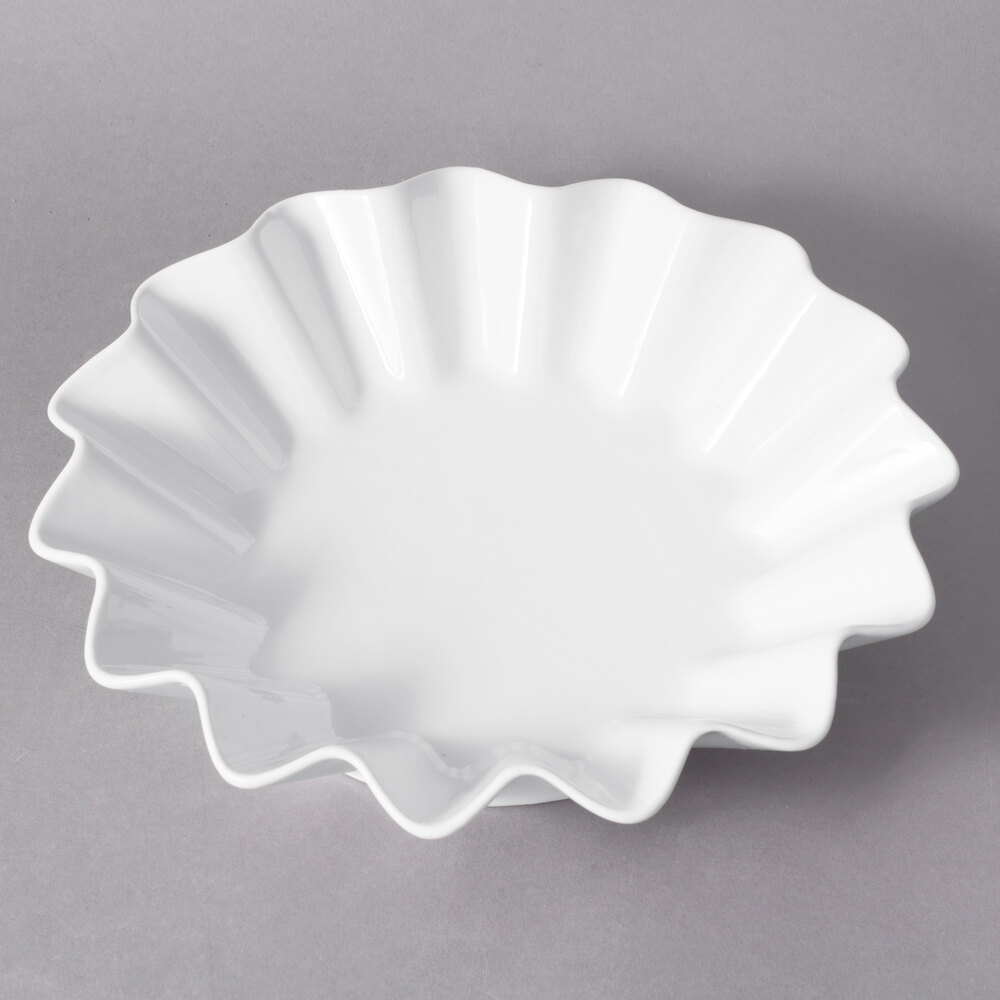 10 Strawberry Street WTR-8RFLBWL Whittier 8 oz. White Round Porcelain Ruffle Bowl - 24/Case