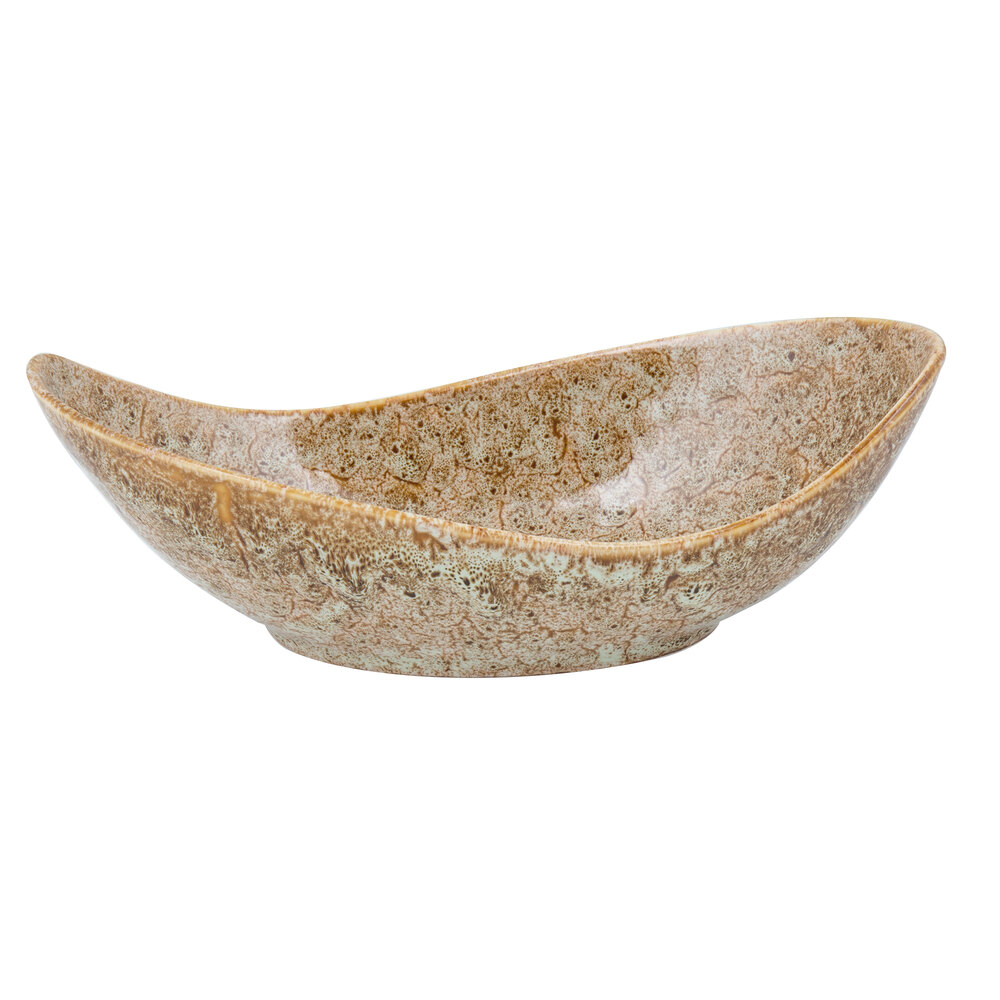 10 Strawberry Street WTR-9CANOEBWL-TE Tiger Eye 8.5 oz. Porcelain Canoe Bowl - 24/Case