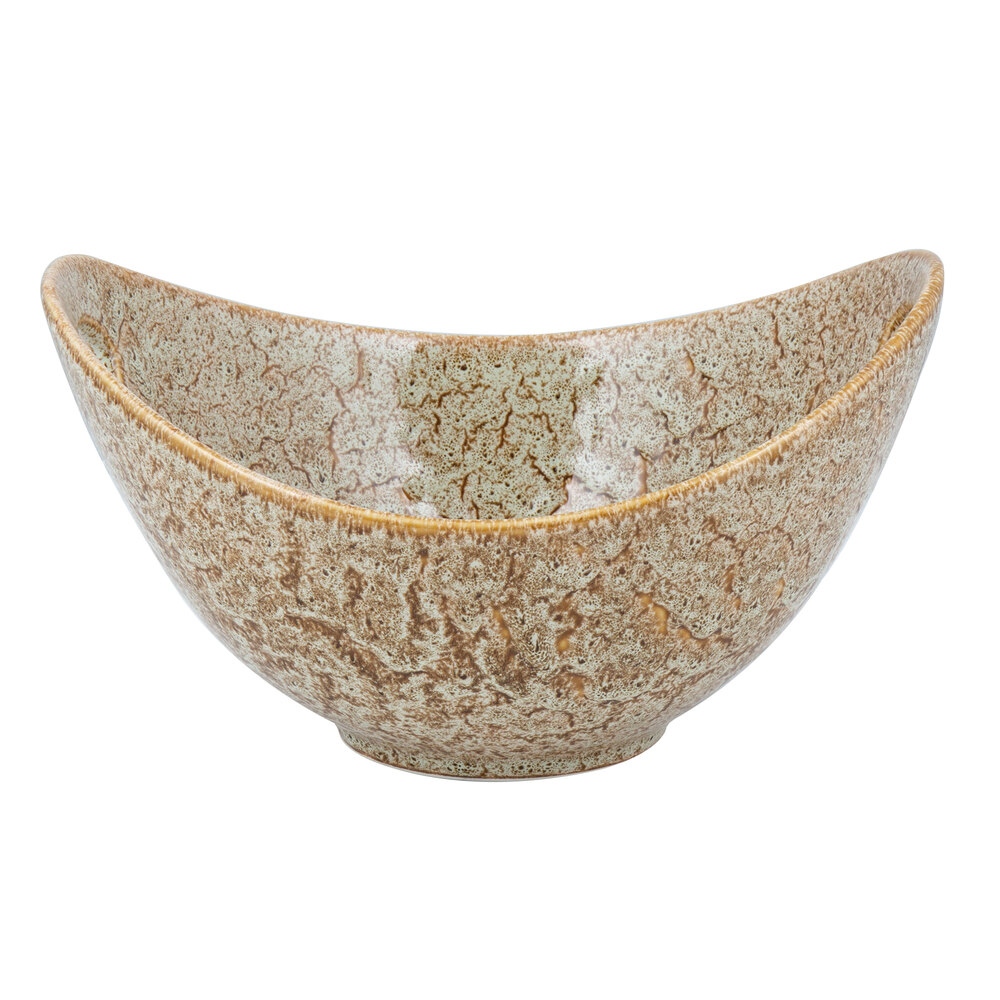 10 Strawberry Street WTR-11CUTOUTBWL-TE Tiger Eye 64 oz. Porcelain Curve Bowl with Cut-Out Handles - 8/Pack