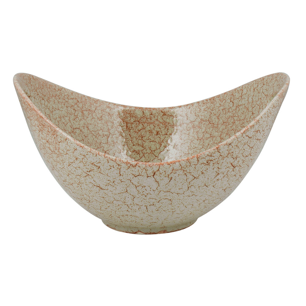 10 Strawberry Street WTR-13CUTOUTBWL-TE Tiger Eye 80 oz. Porcelain Curve Bowl with Cut-Out Handles - 4/Pack