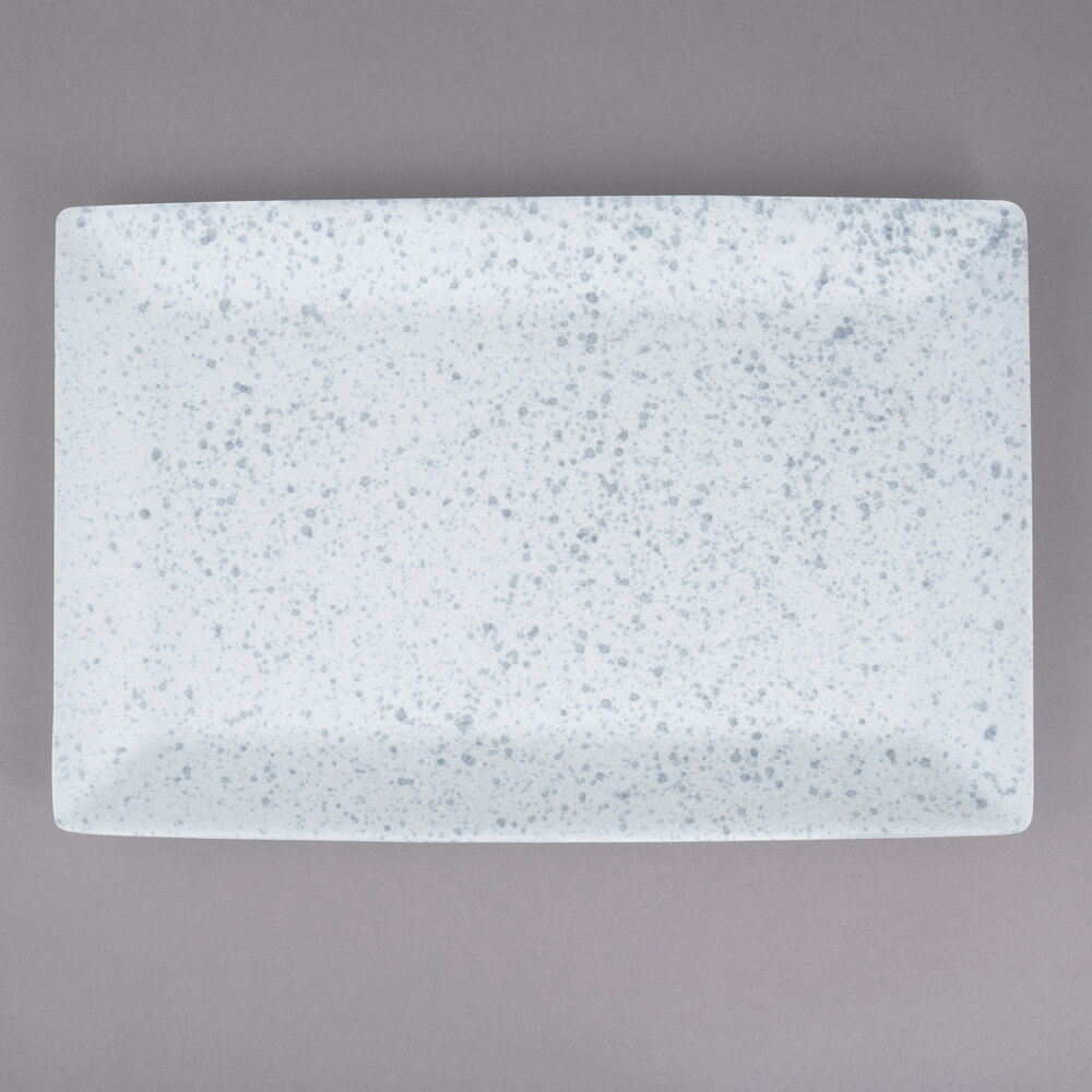 10 Strawberry Street WEL-13REC-BS Blue Speckled 12 7/8" x 8 3/8" Elite Rectangular Porcelain Platter - 12/Case
