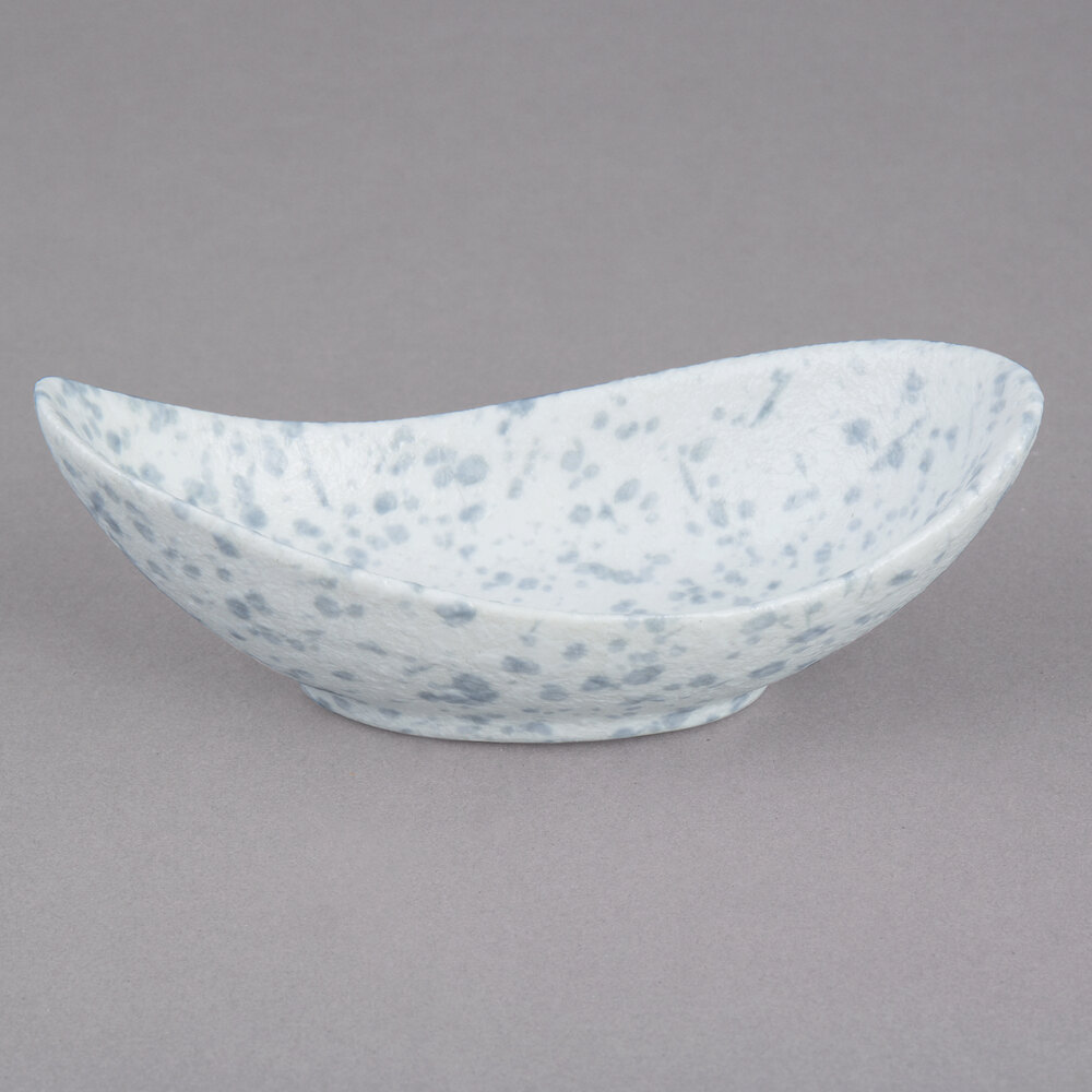 10 Strawberry Street WTR-4CANOEBWL-BS Blue Speckled 1 oz. Porcelain Canoe Tid Bit Bowl - 36/Case