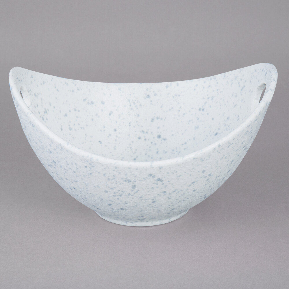 10 Strawberry Street WTR-8CUTOUTBWL-BS Blue Speckled 24 oz. Porcelain Curve Bowl with Cut-Out Handles - 12/Case