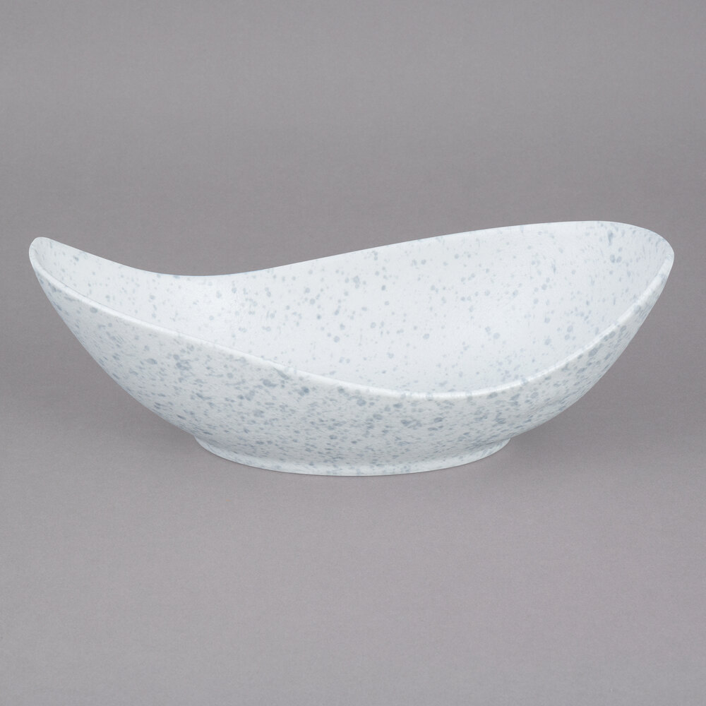 10 Strawberry Street WTR-9CANOEBWL-BS Blue Speckled 8.5 oz. Porcelain Canoe Bowl - 24/Case