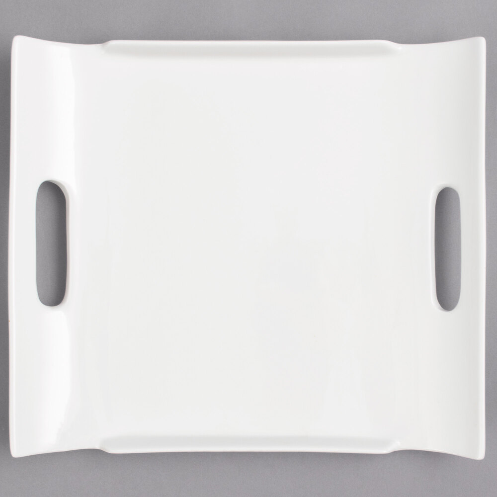 10 Strawberry Street WTR-12-11RECHNDL Whittier 12" x 10 3/4" White Rectangular Porcelain Platter with Handles - 8/Case
