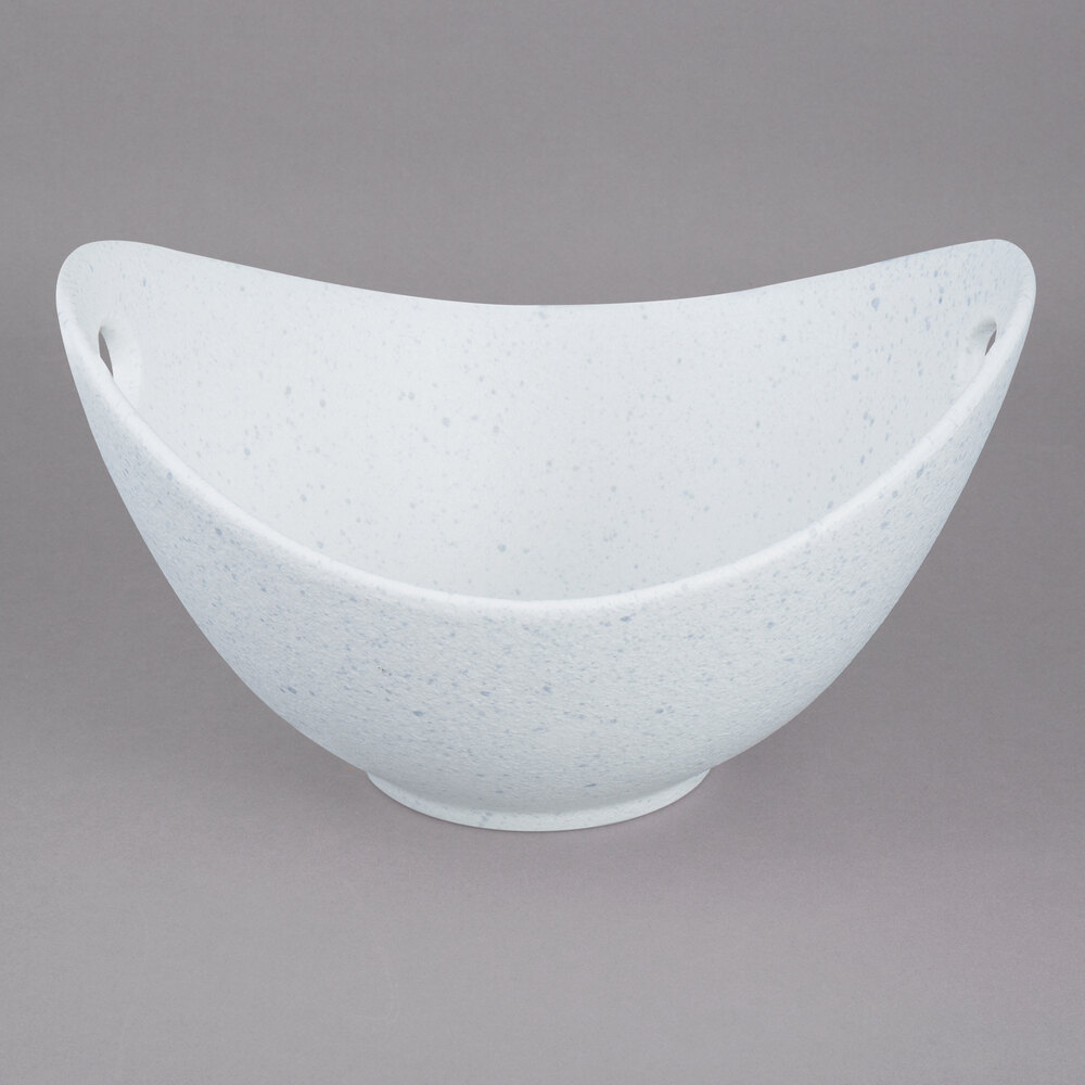 10 Strawberry Street WTR-11CUTOUTBWL-BS Blue Speckled 64 oz. Porcelain Curve Bowl with Cut-Out Handles - 8/Pack