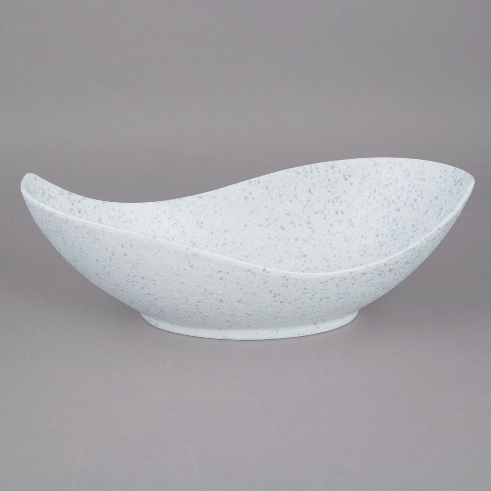 10 Strawberry Street WTR-12CANOEBWL-BS Blue Speckled 24 oz. Porcelain Canoe Bowl - 12/Case