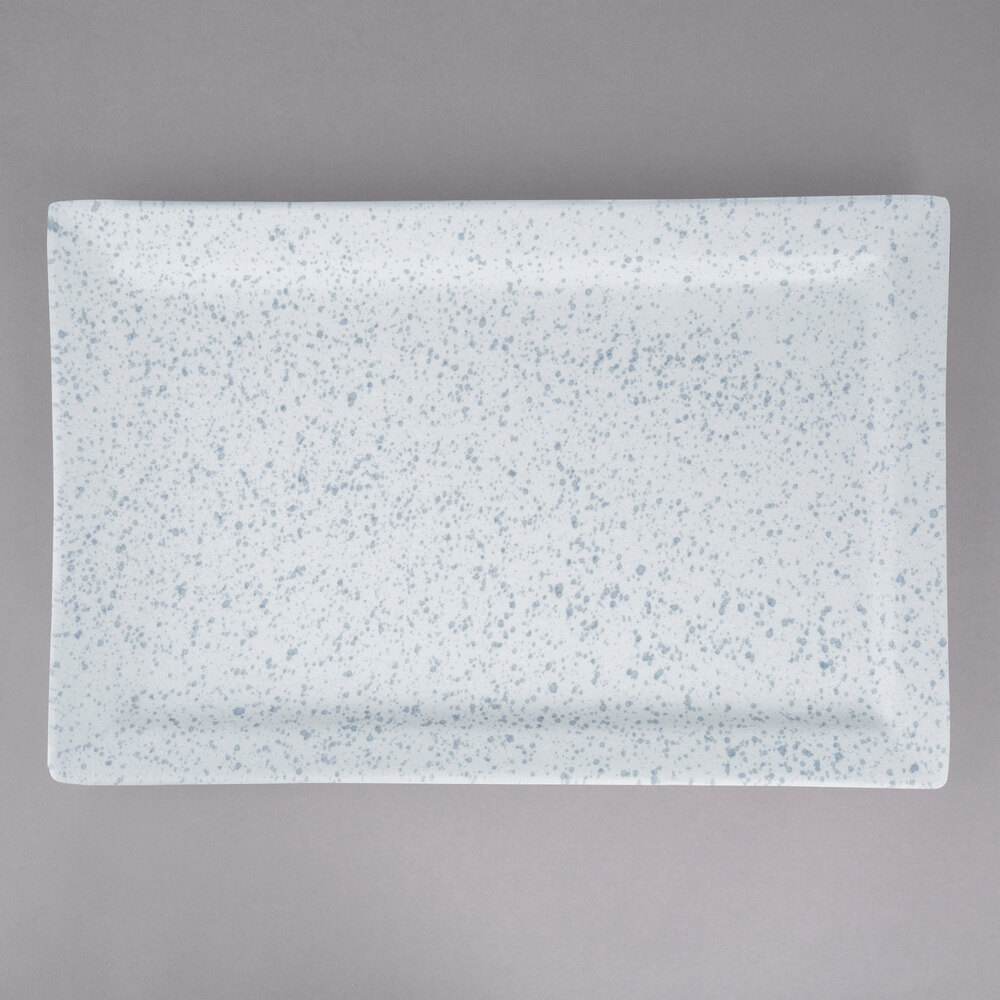 10 Strawberry Street WTR-17-11REC-BS Blue Speckled 17 3/4" x 10 5/8" Rectangular Porcelain Platter - 6/Pack