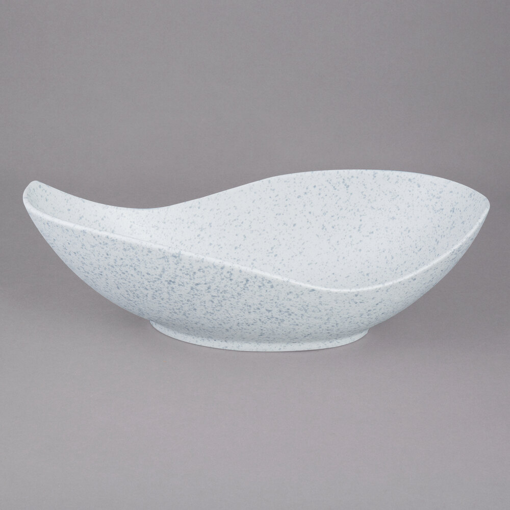10 Strawberry Street WTR-16CANOEBWL-BS Blue Speckled 48 oz. Porcelain Canoe Bowl - 8/Pack