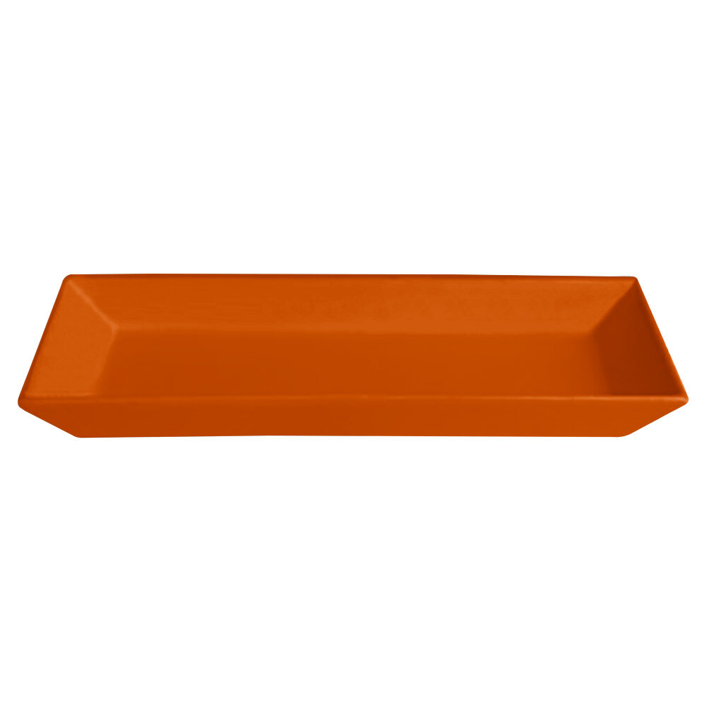 G.E.T. Enterprises BUDS13TG Bugambilia 17" x 8 1/8" Classic Textured Finish Tangerine Resin-Coated Aluminum Medium Deep Rectangular Platter