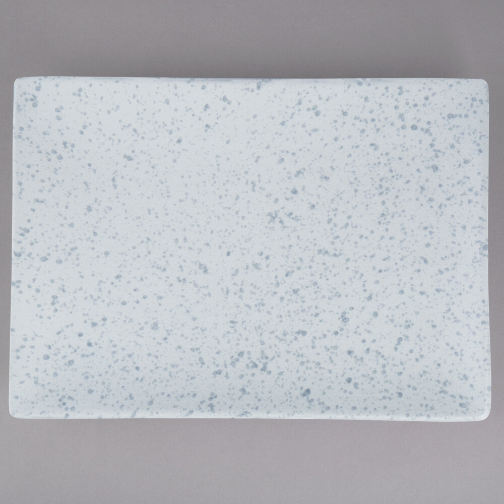 10 Strawberry Street WTR-13-11REC-BS Blue Speckled 12 7/8" x 9 1/8" Rectangular Porcelain Platter - 6/Pack