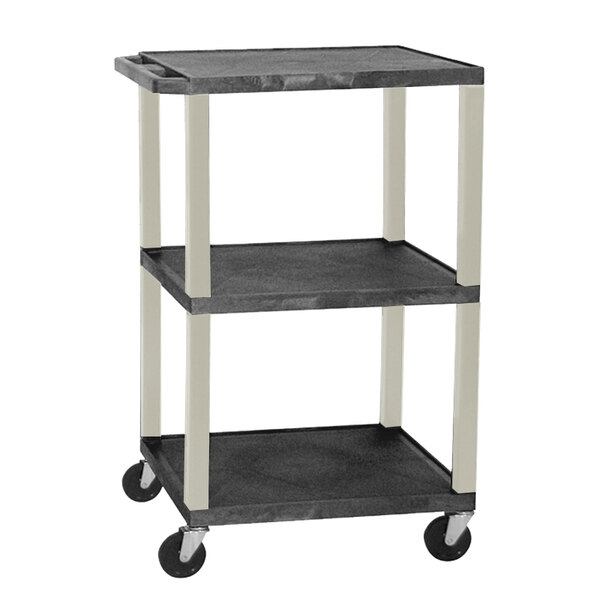 Luxor WT1642E Black Tuffy Open Shelf A/V Cart 18" x 24" with 3 Shelves - Adjustable Height