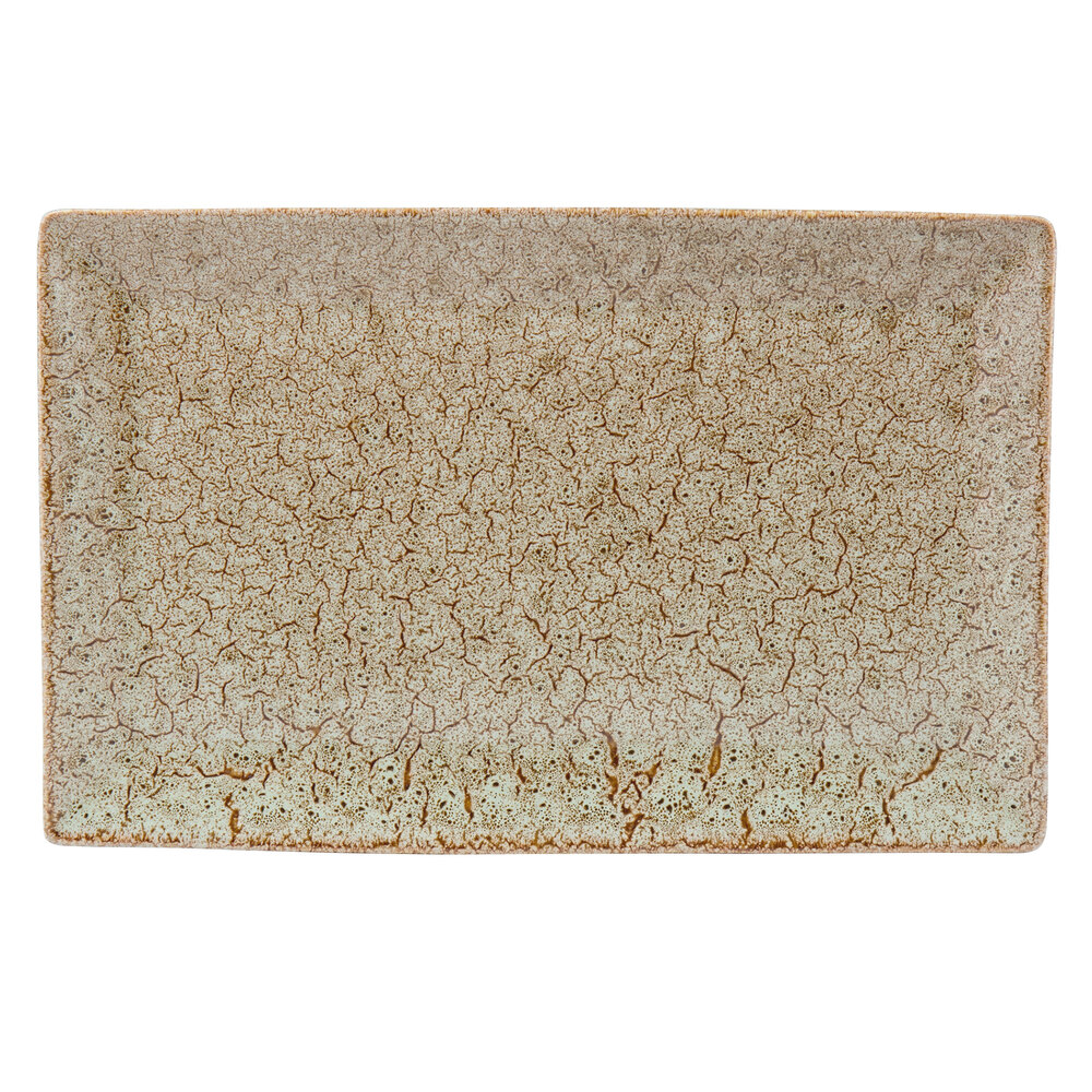 10 Strawberry Street WEL-13REC-TE Tiger Eye 12 7/8" x 8 3/8" Elite Rectangular Porcelain Platter - 12/Case