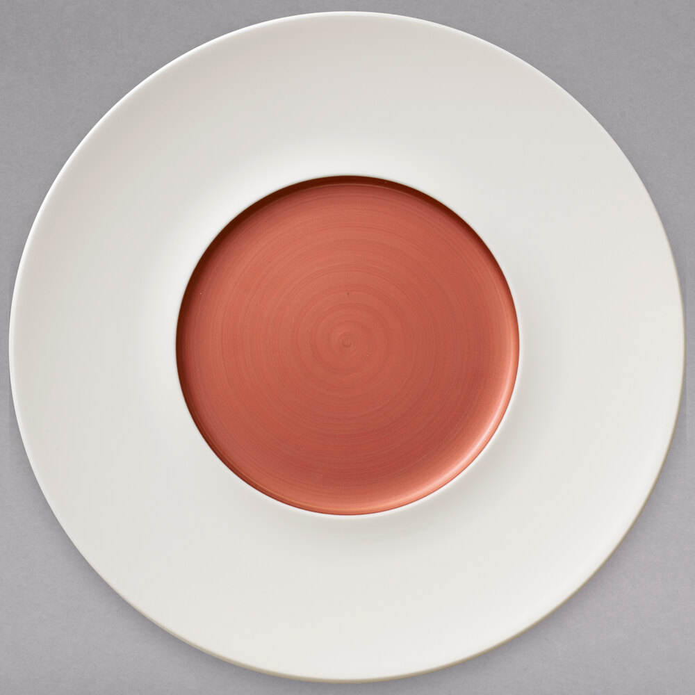 Villeroy & Boch 16-4070-2794 Copper Glow 11 1/4" White Rim with 5 3/4" Copper Well Premium Porcelain Flat Coupe Plate - 6/Case