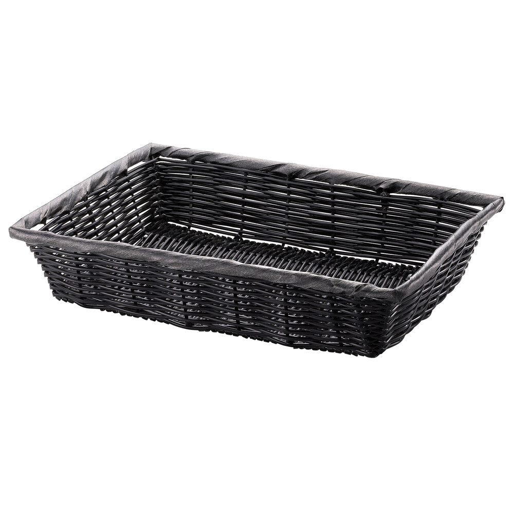 Tablecraft 2489 16" x 11" x 3" Black Rectangular Woven Basket