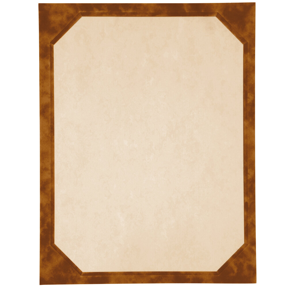 Choice 8 1/2" x 11" Brown Menu Paper - Angled Marble Border - 100/Pack