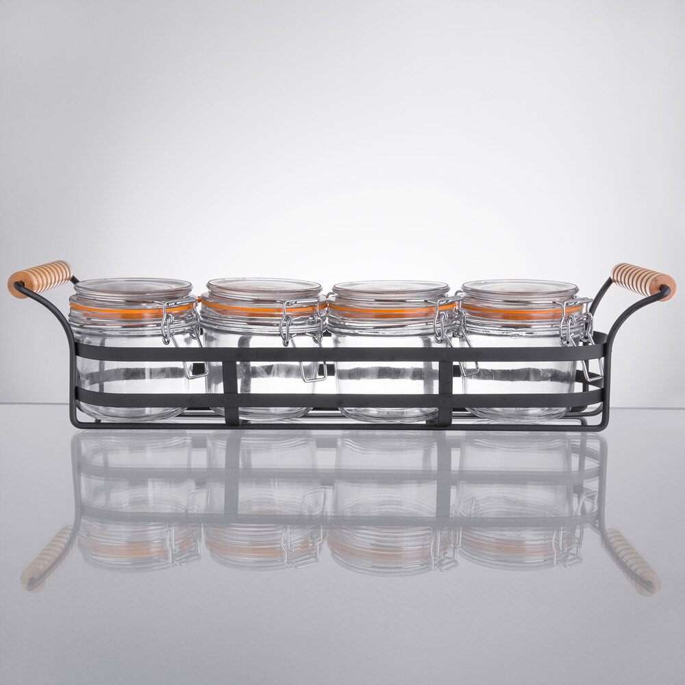 Tablecraft Condiment Caddy with 4 11.5 oz. Glass Jars